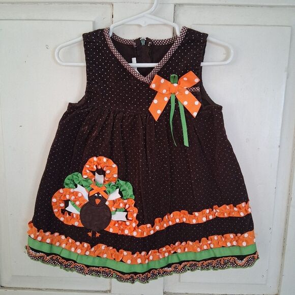 Bonnie Baby Other - Bonnie Baby Corduroy Polka Dot Thanksgiving Jumper Dress w/Ribbon Embellishments